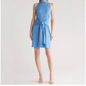 Vince Women’s Sleeveless Mock Neck Pima Cotton Dress Pool Blue Sz Large New $225